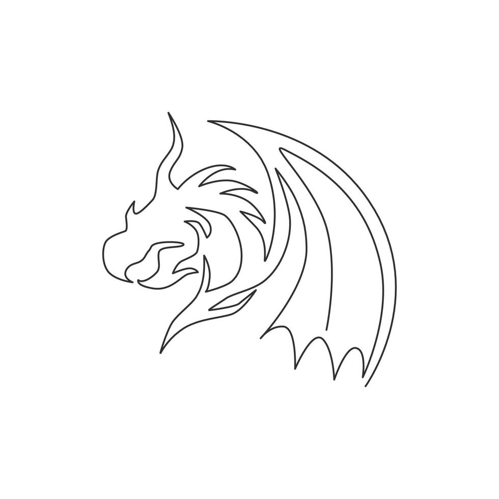 Single continuous line drawing of fictional monsters dragon for chinese traditional logo identity. Magical legend creature mascot concept for martial art association. One line draw design illustration vector