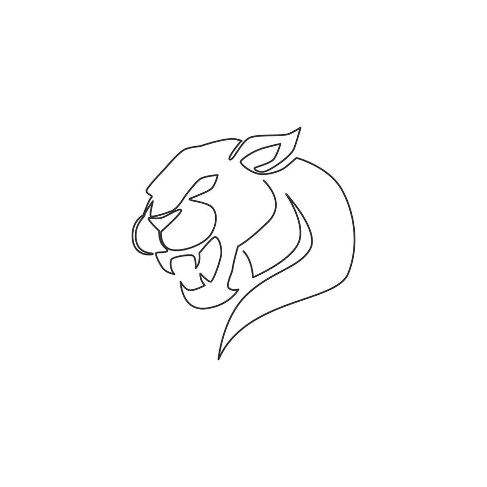 Single continuous line drawing of elegant leopard for hunter team logo identity. Dangerous jaguar mammal animal mascot concept for sport club. Trendy one line draw vector graphic design illustration