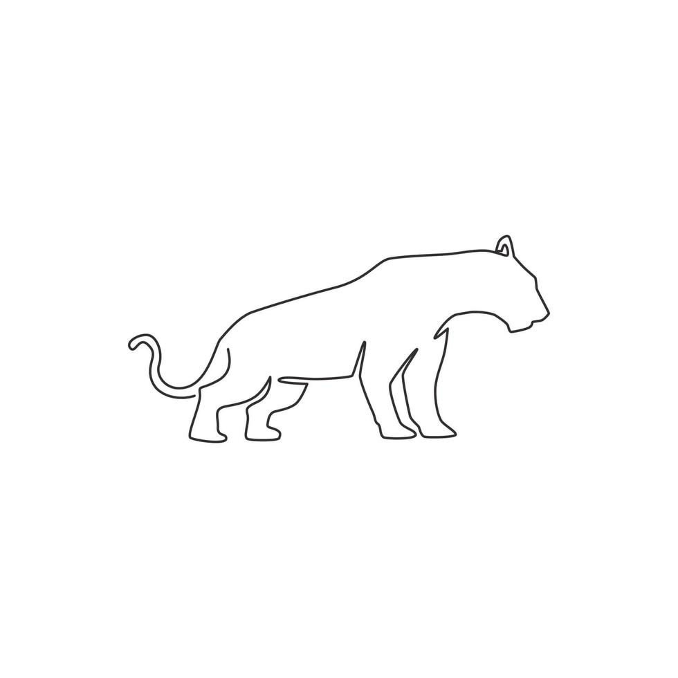 Single continuous line drawing of elegant leopard for hunter team logo identity. Dangerous jaguar mammal animal mascot concept for sport club. Modern one line draw vector design graphic illustration