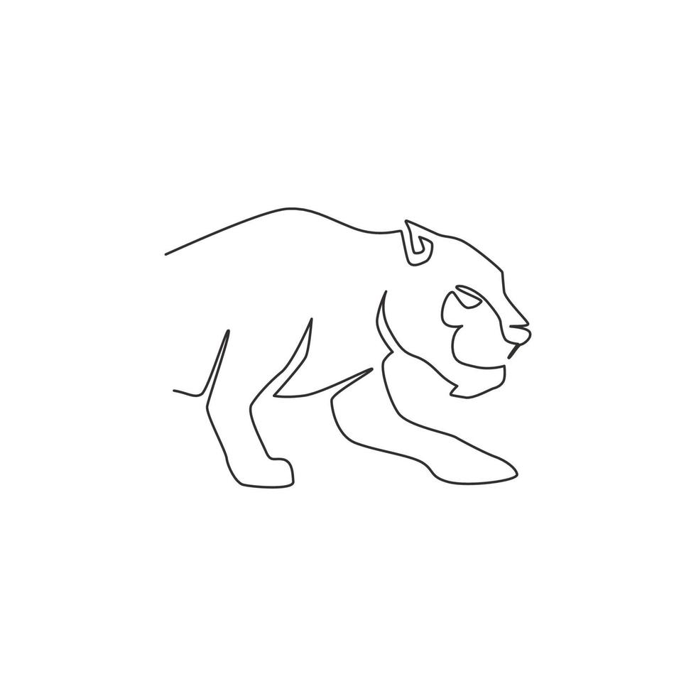 dibujo de línea continua única de leopardo elegante para la identidad del logotipo del equipo de cazadores. peligroso concepto de mascota animal mamífero jaguar para club deportivo. Ilustración de diseño gráfico de vector de dibujo de una línea moderna