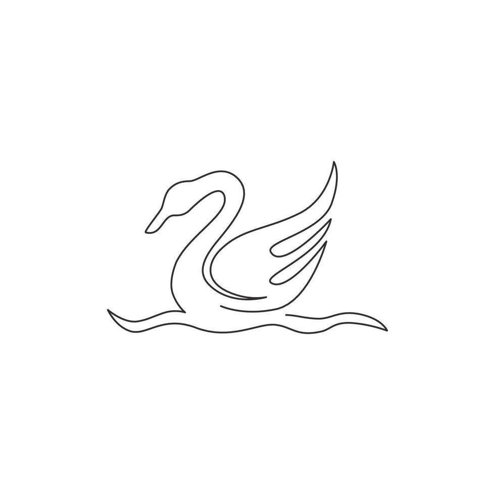 One single line drawing of beauty swan for company business logo identity. Cute goose animal mascot concept for greeting card decoration. Trendy continuous line draw design illustration vector graphic