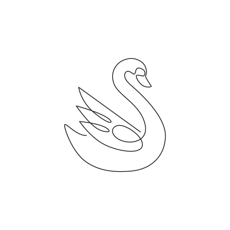 un dibujo de una sola línea de cisne de belleza para la identidad del logotipo de la empresa. concepto lindo de la mascota animal del ganso para la decoración de la tarjeta de felicitación. Vector gráfico de ilustración de diseño de dibujo de línea continua de moda