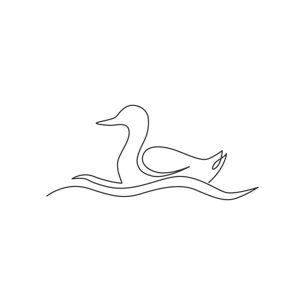 Single continuous line drawing of adorable white duck for company business logo identity. Little cute swan mascot concept for public park. Dynamic one line draw vector design graphic illustration