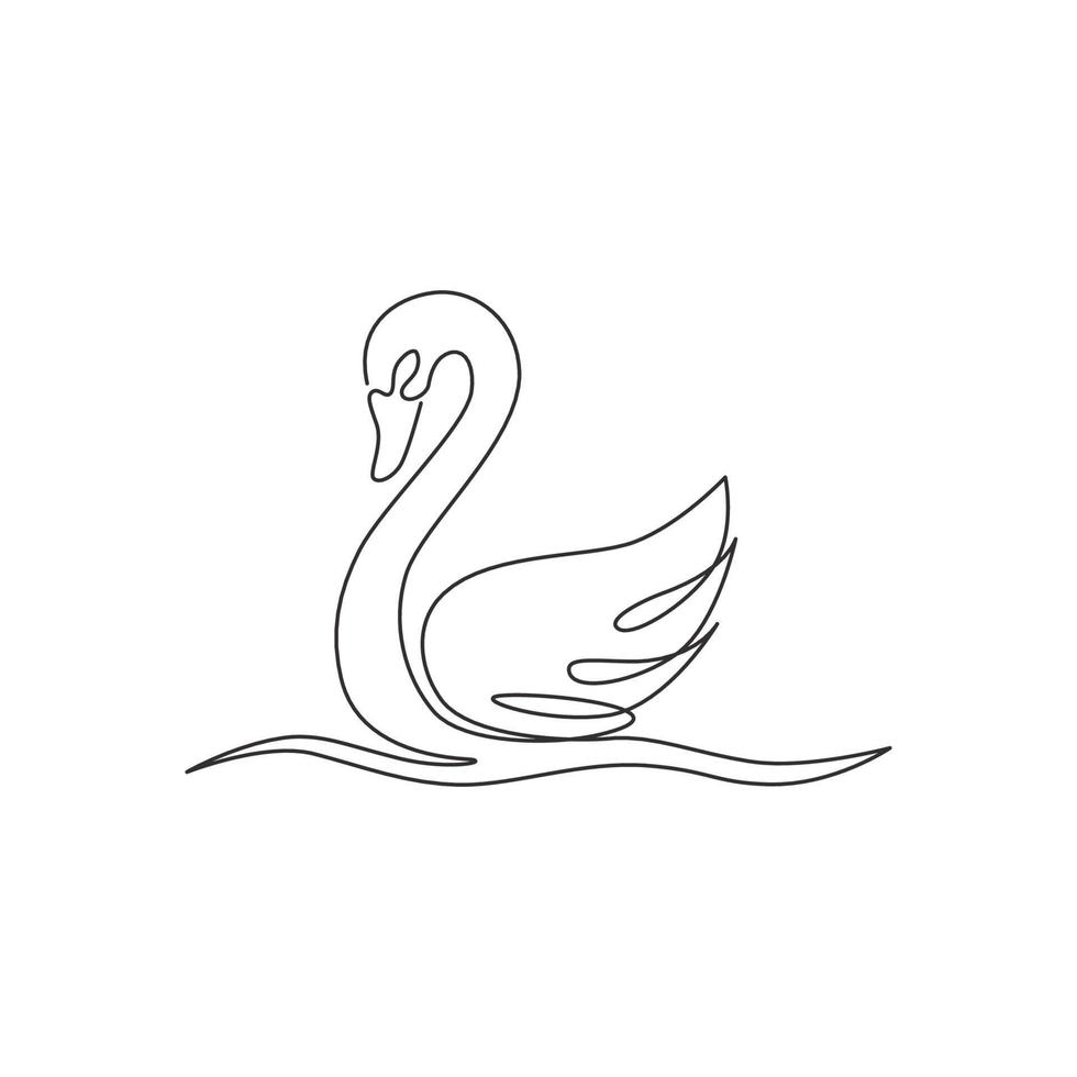 Single continuous line drawing of elegance swan for beauty cosmetic company logo identity. Cute goose animal mascot concept for luxury makeup product. One line draw design illustration vector graphic