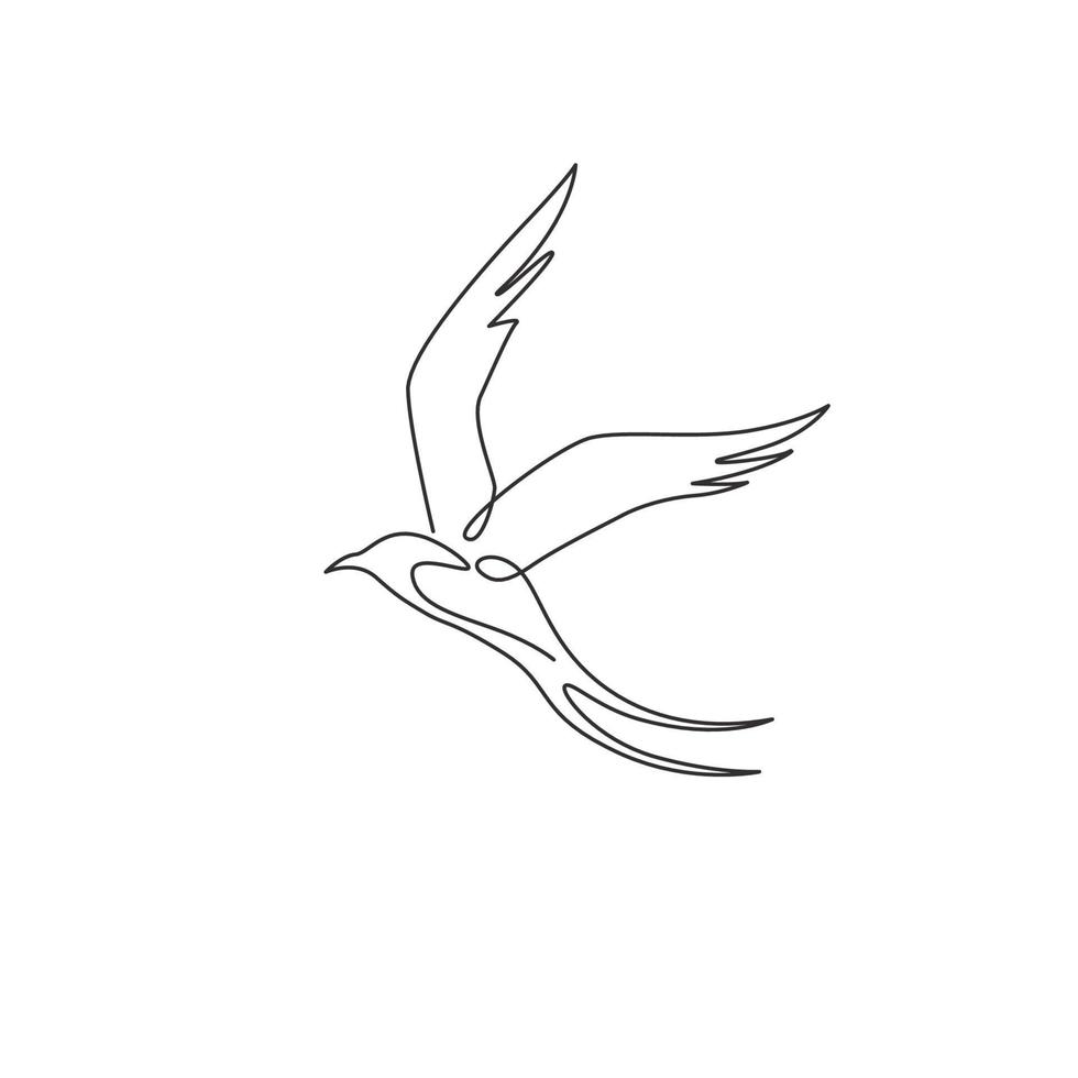 Single continuous line drawing of beauty swallow for company logo identity. Adorable bird mascot concept for swallow nest farm symbol. Modern one line draw design illustration vector graphic
