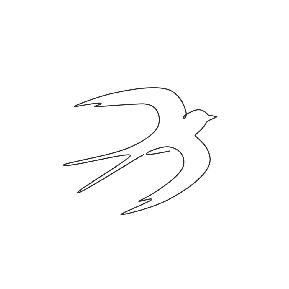 un dibujo de una sola línea de golondrina elegante para la identidad del logotipo de la empresa. concepto de mascota de pájaro pequeño para símbolo de comida saludable. Ilustración de diseño de vector gráfico de dibujo de línea continua de moda