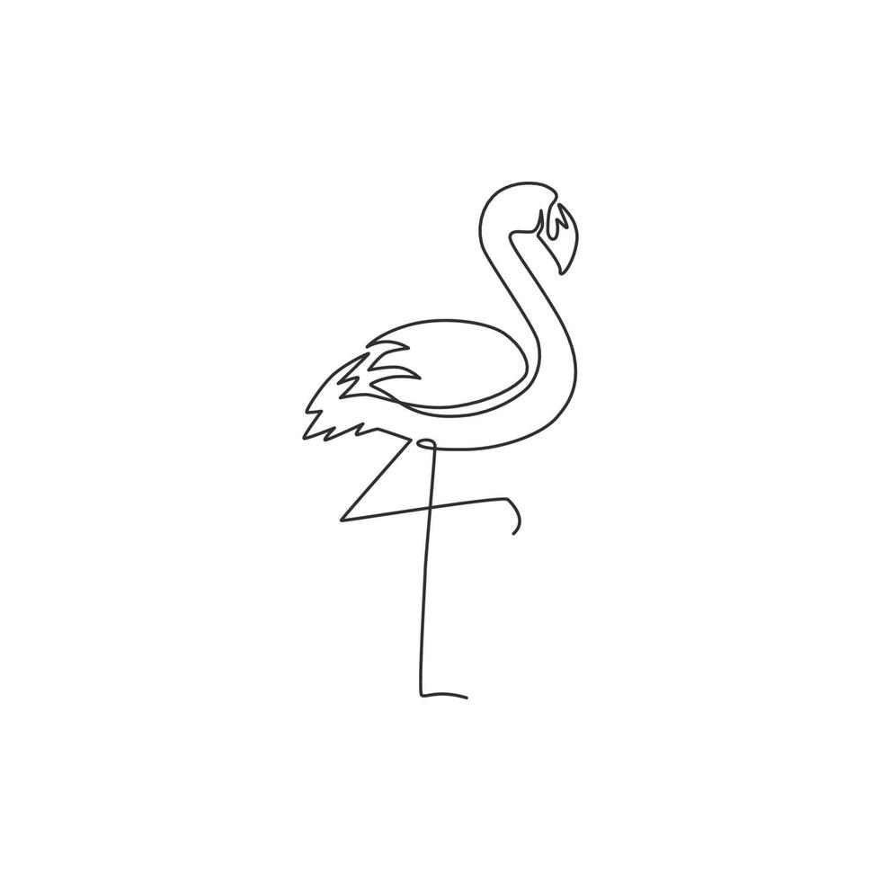 dibujo de una sola línea continua de un hermoso flamenco para el logotipo del zoológico nacional. concepto de mascota de pájaro flamenco para el parque de conservación. Ilustración gráfica de vector de diseño de dibujo de una línea dinámica