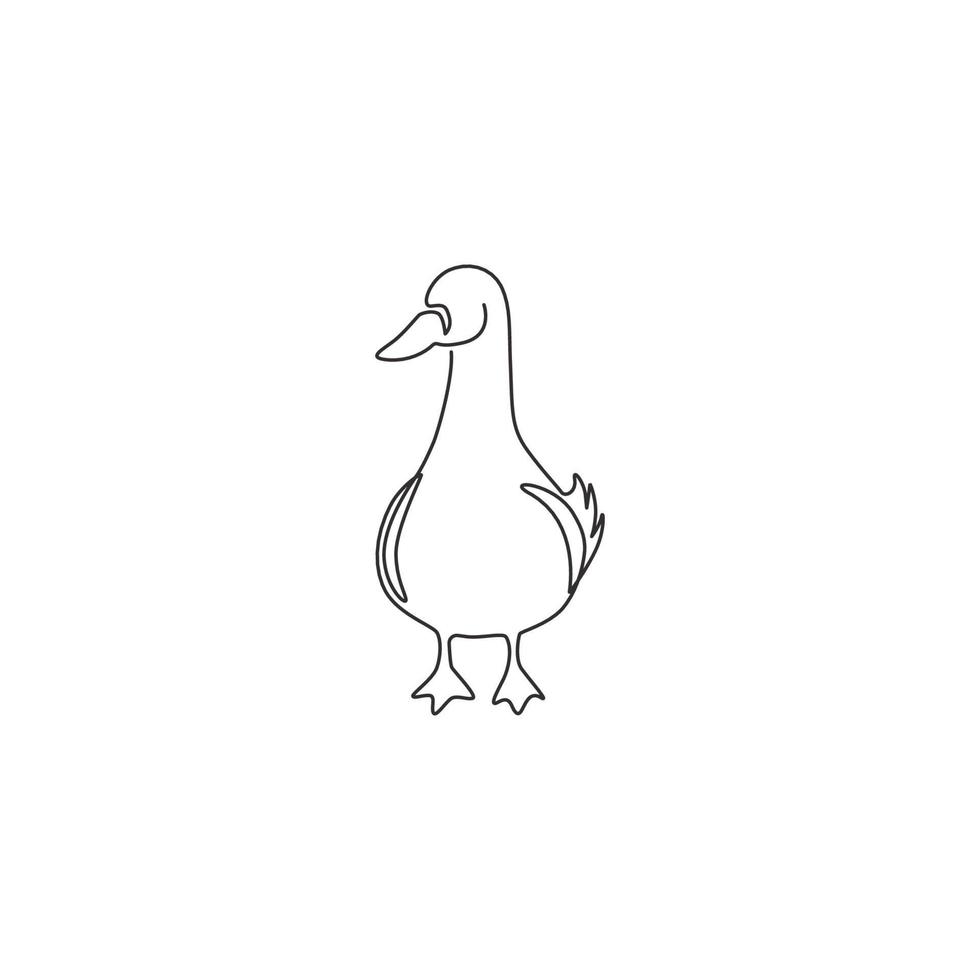 un dibujo de una sola línea de lindo pato blanco divertido para la identidad del logotipo de la empresa. concepto de mascota de cisne de belleza para parque público. Ilustración de diseño de vector gráfico de dibujo de línea continua moderna