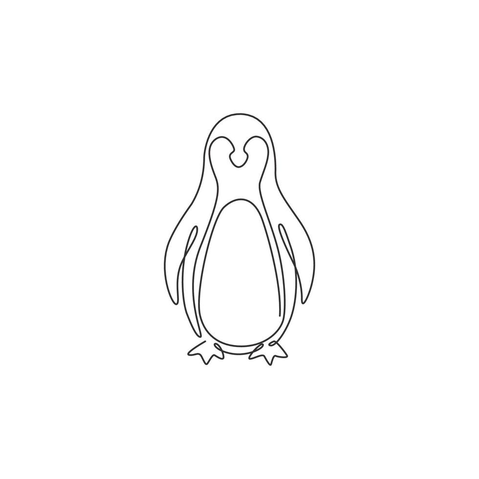 One continuous line drawing of funny penguin for kids toy company logo identity. South pole bird mascot concept for conservation national park. Single line graphic draw vector design illustration