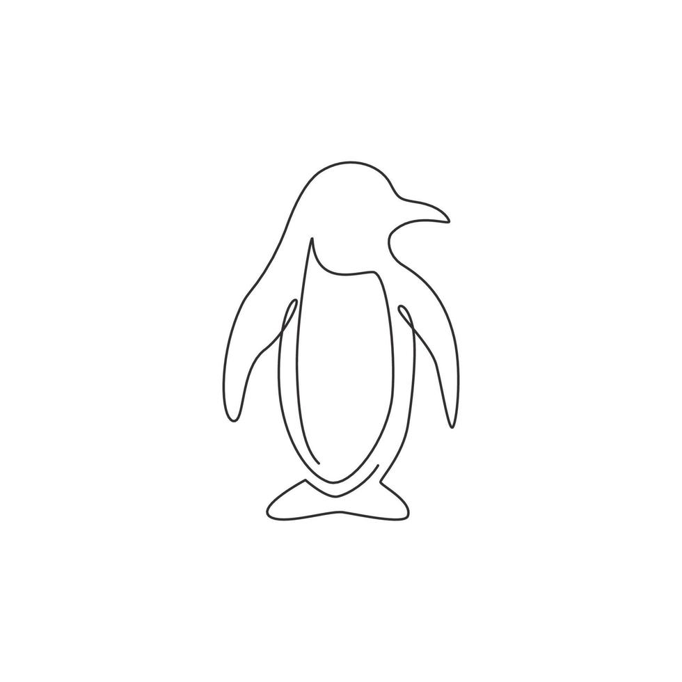 un dibujo de una sola línea de lindo pingüino divertido para la identidad del logotipo de la empresa. concepto de mascota de pájaro del polo norte para el parque zoológico nacional. Ilustración gráfica de vector de diseño de dibujo de línea continua moderna