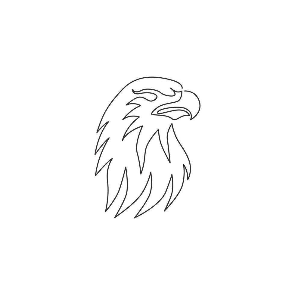 One single line drawing of strong eagle head bird for company business logo identity. Falcon mascot concept for air force icon. Trendy continuous line draw design graphic vector illustration