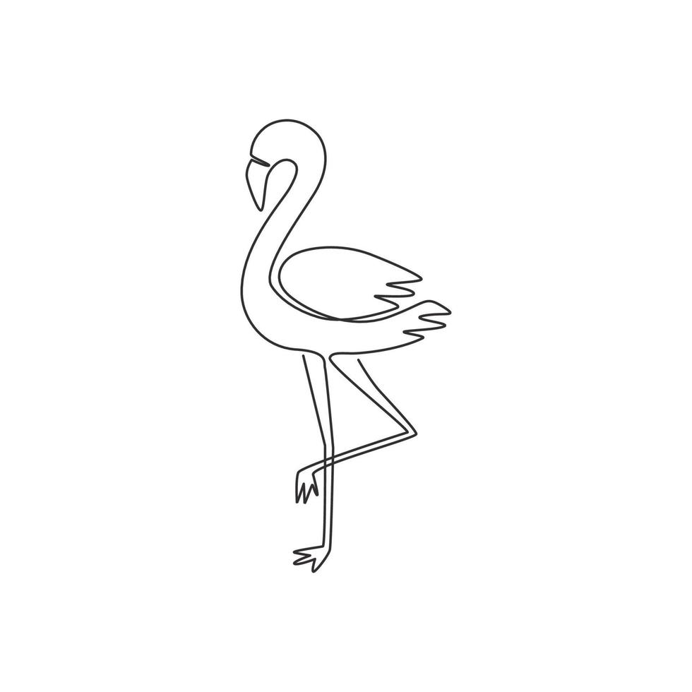 One continuous line drawing of beauty flamingo for city animal zoo. Flamingo mascot concept for bird conservation park. Modern single line vector draw design graphic illustration