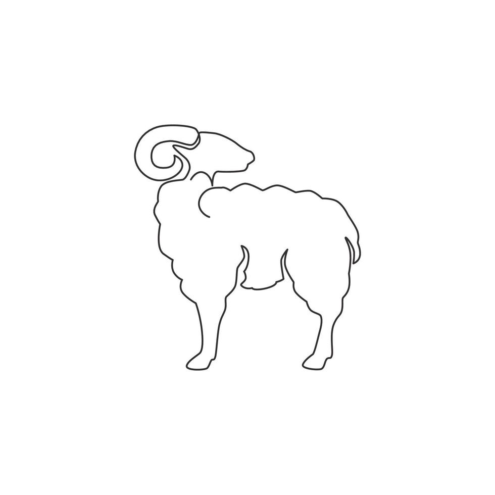 Single continuous line drawing of funny cute sheep for business logo identity. Lamb mascot symbol concept for ranch icon. Trendy one line draw design vector graphic illustration