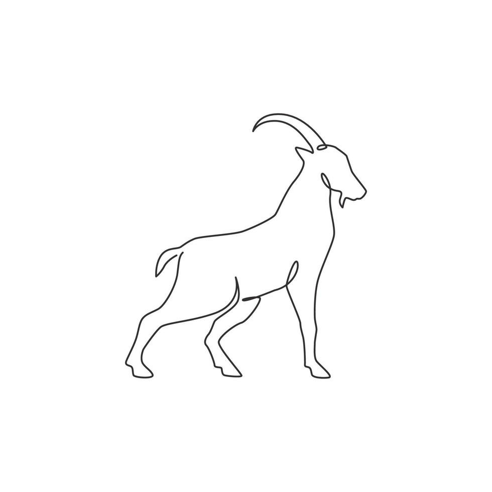 One continuous line drawing of funny cute sheep for livestock logo identity. Lamb mascot emblem concept for cattle icon. Dynamic single line draw design vector illustration graphic