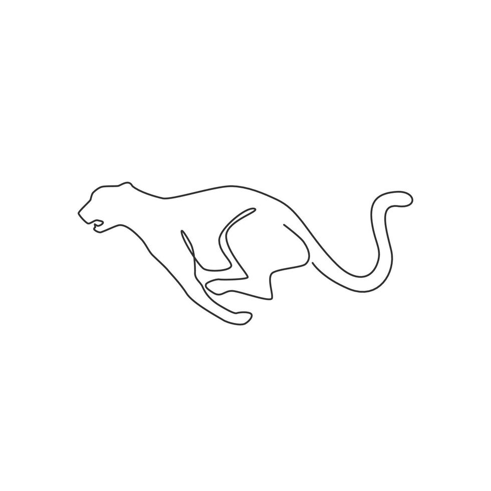 un dibujo de una sola línea de guepardo corriendo para la identidad del logotipo del club de caza. concepto fuerte de la mascota del leopardo para el icono del parque de conservación. Ilustración de vector gráfico de diseño de dibujo de línea continua moderna