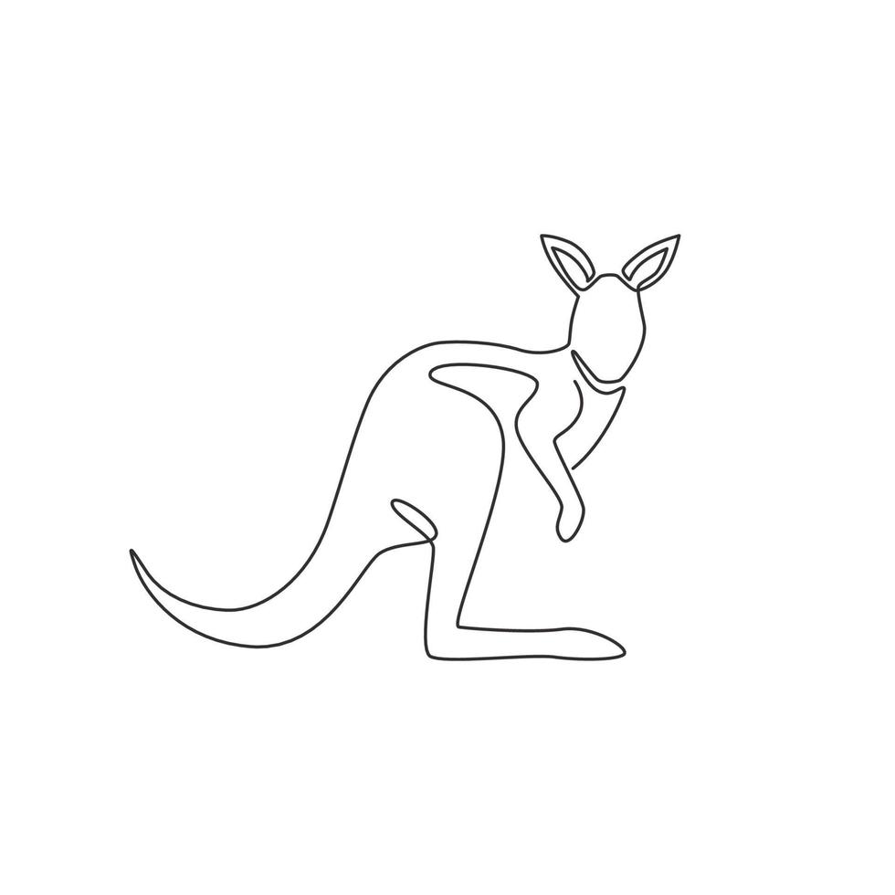 One continuous line drawing of funny standing kangaroo for national zoo logo identity. Animal from Australia mascot concept for conservation park icon. Single line draw design vector illustration