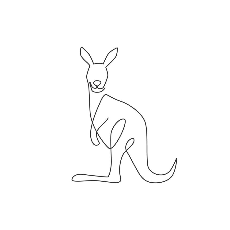 One single line drawing of cute standing kangaroo for business logo identity. Wallaby animal from Australia mascot concept for company icon. Continuous line draw design vector graphic illustration