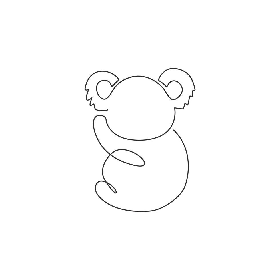 un dibujo de línea continua de un adorable koala en un árbol para la identidad del logotipo del zoológico nacional. osito de australia concepto de mascota para el icono del parque de conservación. Ilustración de vector de diseño de dibujo de una sola línea