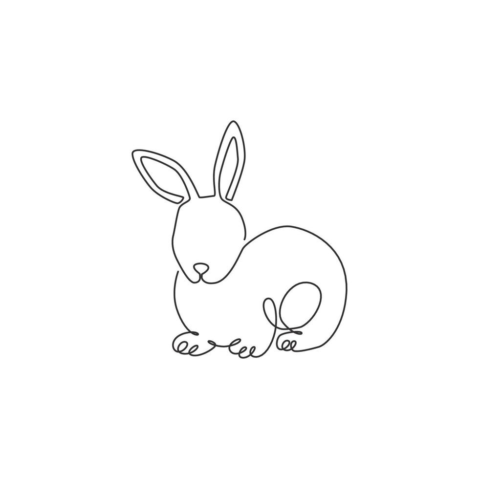 un dibujo de una sola línea de lindo conejo pose para la identidad del logotipo de la empresa de marca. Adorable concepto de mascota animal conejito para icono de granja de cría. Ilustración gráfica de vector de diseño de dibujo de línea continua