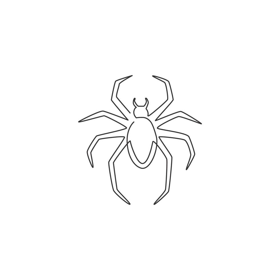 One continuous line drawing of spider spreading the long legs for business logo identity. Cute insect animal concept for pet lover icon. Modern single line draw design graphic vector illustration