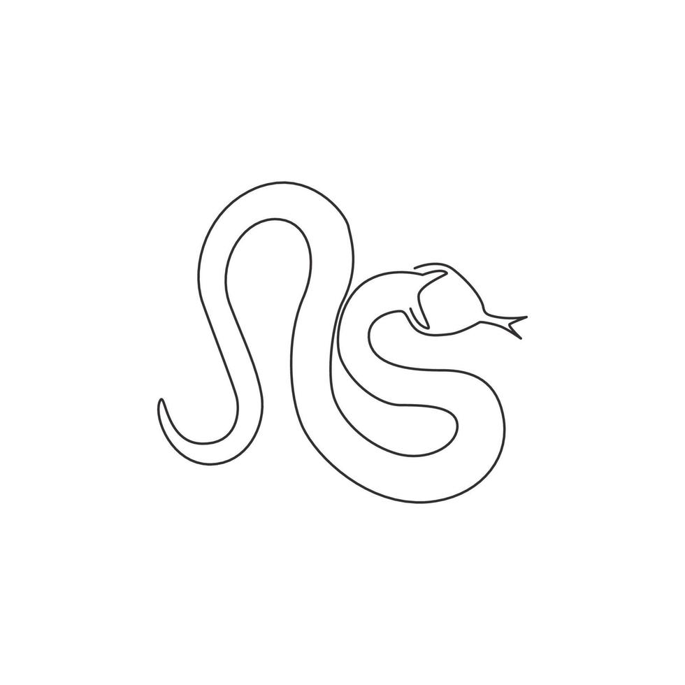 un dibujo de línea continua de serpiente venenosa para el logotipo del club de amantes de los animales reptiles. concepto de mascota de mamba negra mortal para el icono de grupo de amantes de serpientes peligrosas. Ilustración de vector de diseño de dibujo de una sola línea