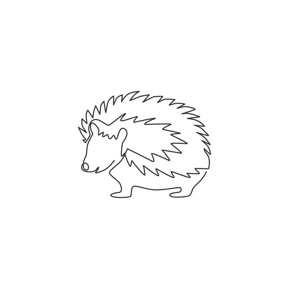 un dibujo de línea continua de un lindo erizo para la identidad del logotipo. adorable concepto de animal de roedor mini puntiagudo para el icono del zoológico nacional. Ilustración de vector gráfico de diseño de dibujo de línea única de moda