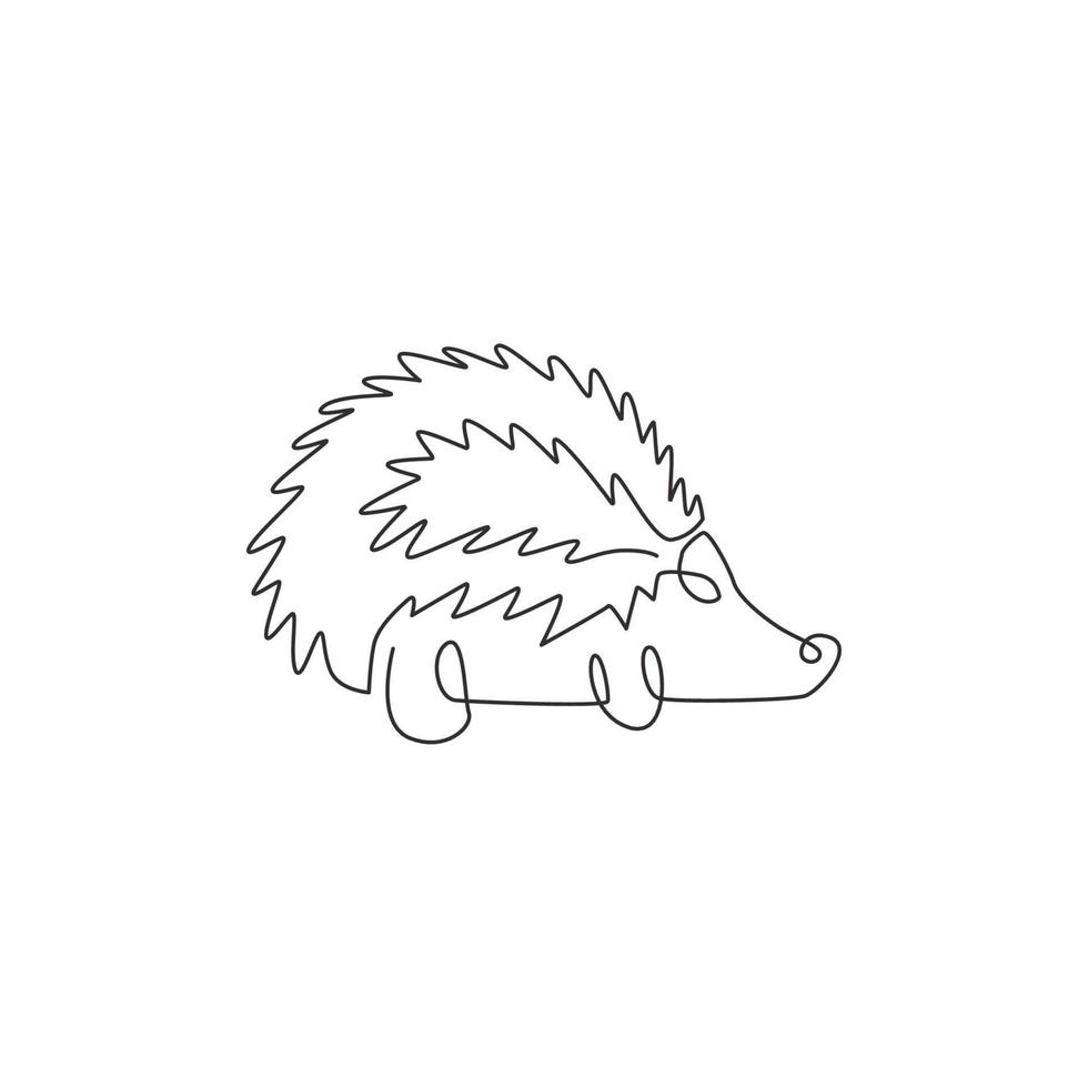 One single line drawing of adorable beauty tiny hedgehog for logo identity. Cute prickly rodent concept for national conservation park icon. Continuous line draw design graphic vector illustration