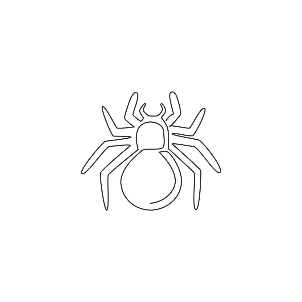 un dibujo de una sola línea de araña peligrosa para la identidad del logotipo de la empresa. lindo concepto de mascota arácnido para el icono del club de amantes de los insectos. Ilustración gráfica de vector de diseño de dibujo de línea continua moderna