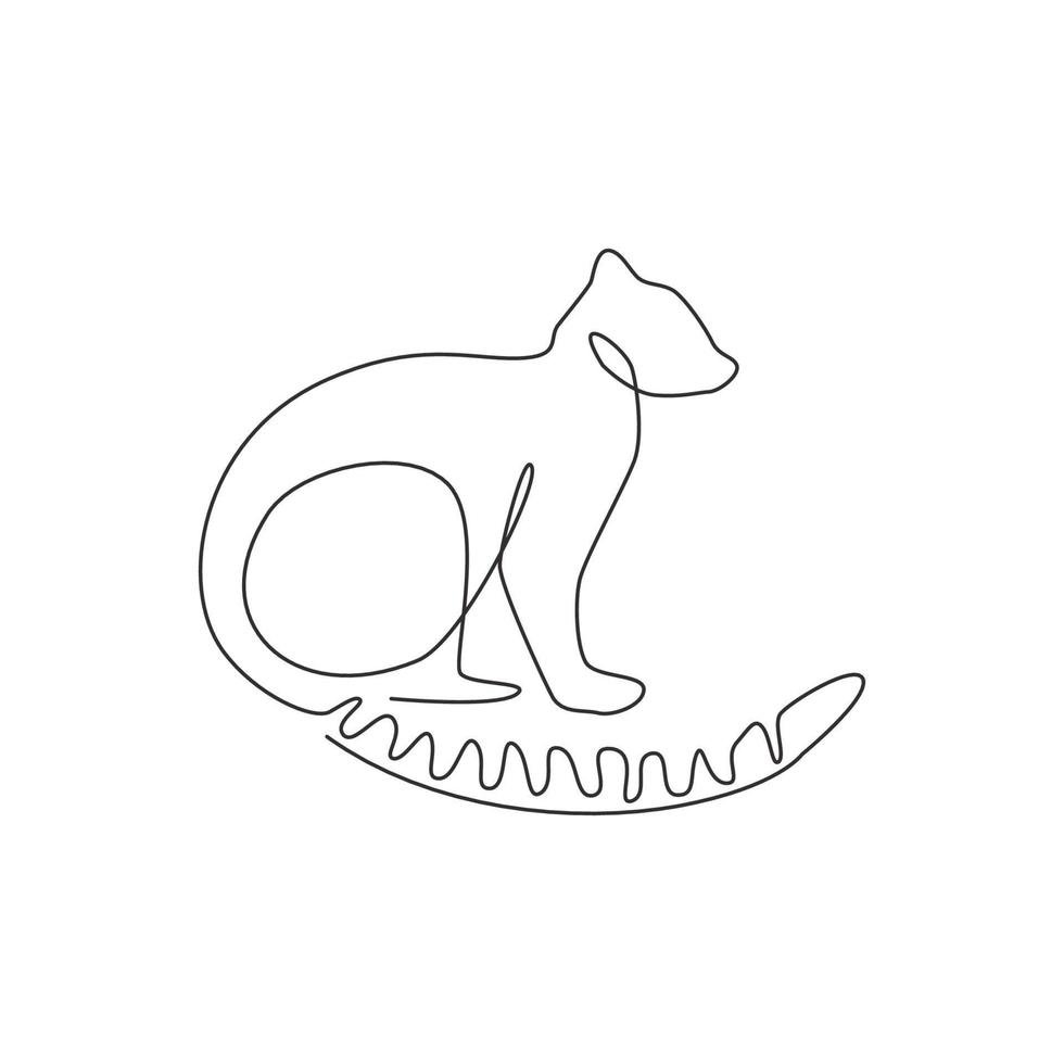 dibujo de una sola línea continua de un adorable lémur adorable para la identidad del logotipo. Lindo concepto de mascota animal mamífero para el icono del club de amantes de las mascotas. Ilustración de vector de diseño gráfico de dibujo de una línea moderna