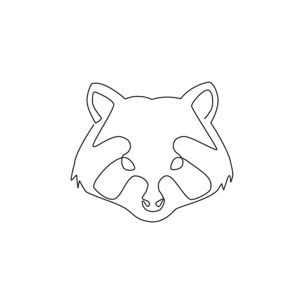 un dibujo de línea continua de un mapache salvaje pero lindo para la identidad del logotipo de e-sport. concepto de mascota animal mamífero divertido para el icono del juego de equipo. Ilustración de vector gráfico de diseño de dibujo de línea única de moda