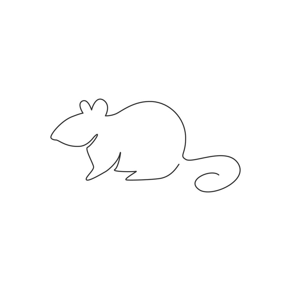 One single line drawing of little cute funny mouse for logo identity. Adorable rodent rodent mascot concept for animal icon. Trendy continuous line graphic draw design vector illustration