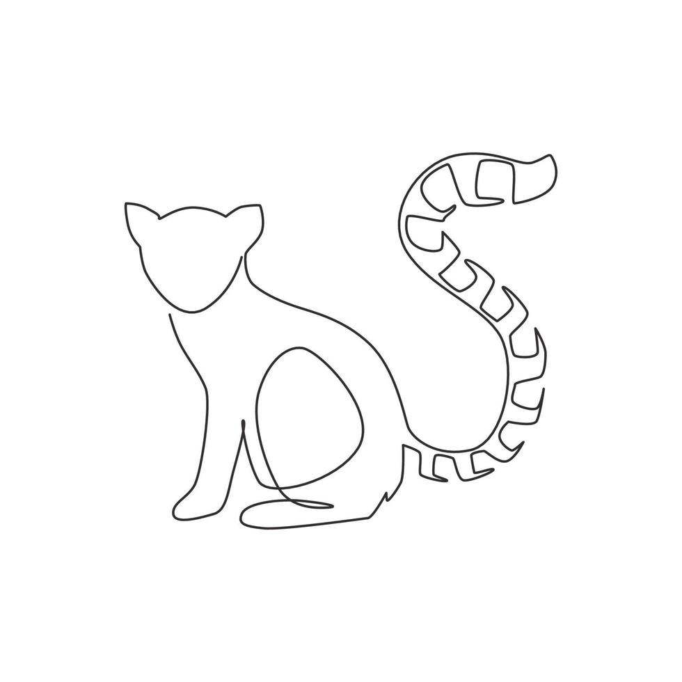 un dibujo de línea continua de un lindo lémur con una cola de anillo larga para identificar el logotipo. concepto de mascota animal marsupial para el icono del zoológico nacional. Ilustración de vector gráfico de diseño de dibujo de línea única de moda