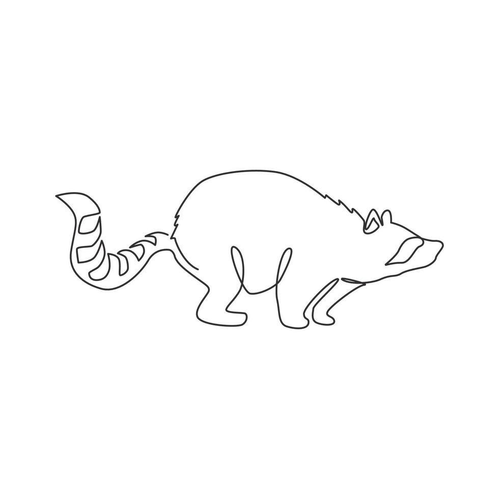 un dibujo de una sola línea de un mapache encantador y divertido para la identidad del logotipo. concepto lindo de la mascota del animal del mapache para el icono del club de los amantes de las mascotas. Ilustración de vector gráfico de diseño de dibujo de línea continua moderna
