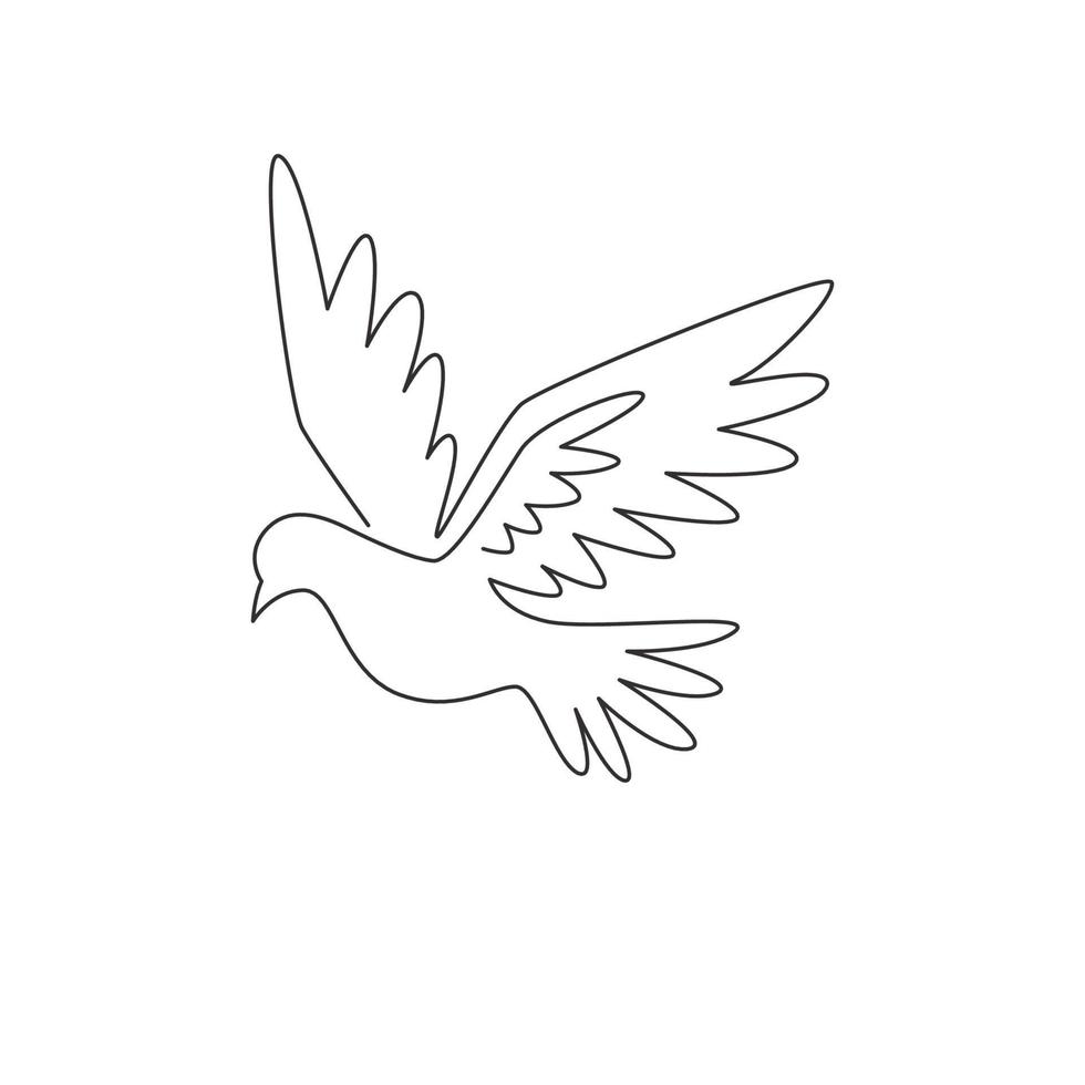 One single line drawing of cute elegant fly dove bird for logo identity. Adorable pigeon mascot concept for cancer fighter icon. Modern continuous line graphic draw design vector illustration