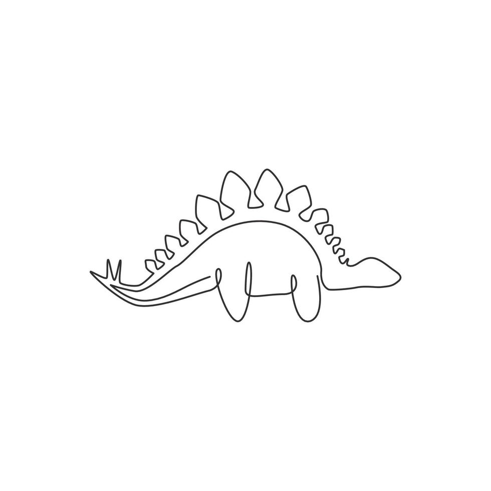 One continuous line drawing of dinosaurs animal for logo identity. Stegosaurus mascot concept for prehistoric museum icon. Modern single line draw design graphic vector illustration