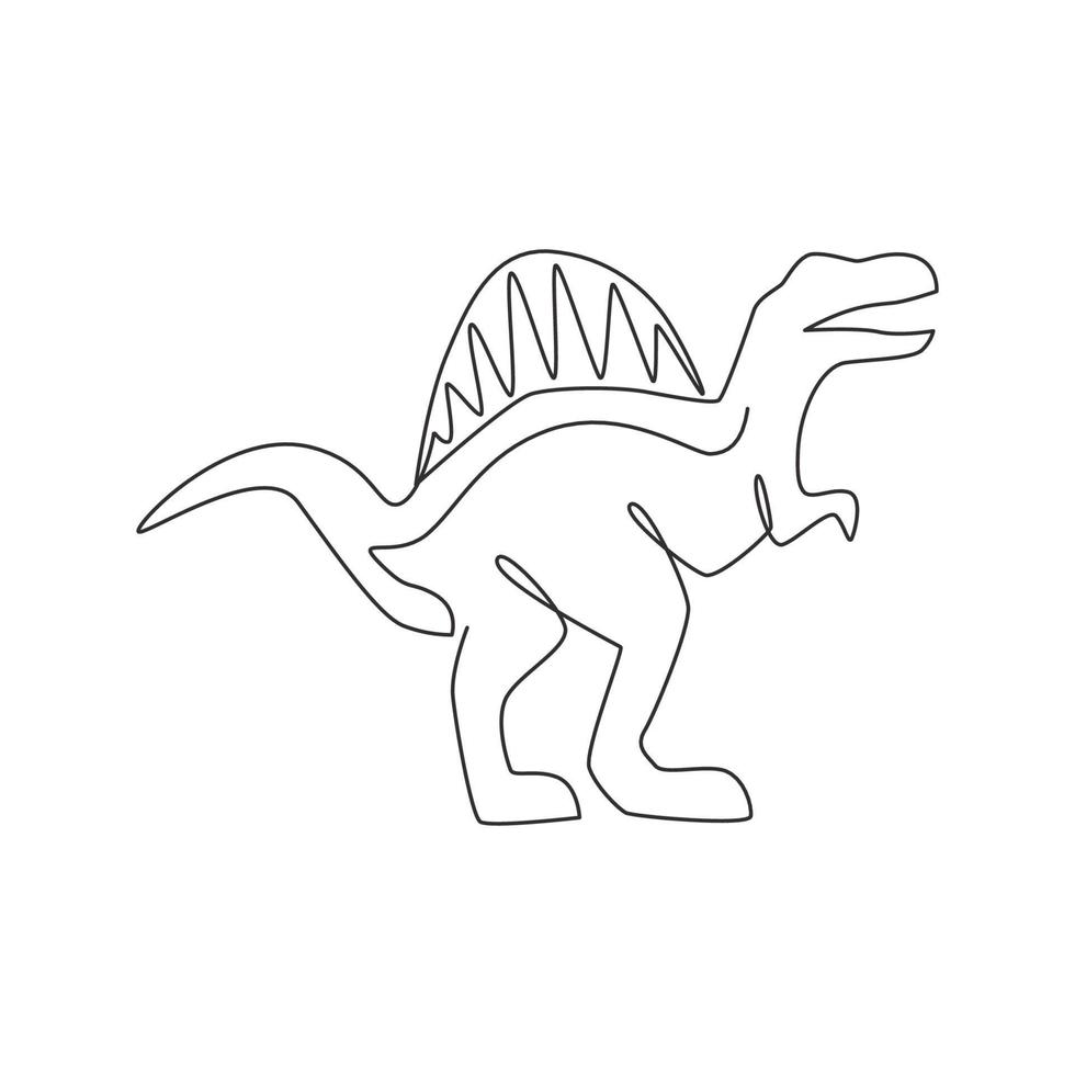 un dibujo de una sola línea de spinosaurus salvaje para la identidad del logotipo. concepto de mascota animal Dino para el icono del parque temático prehistórico. Ilustración de vector gráfico de diseño de dibujo de línea continua dinámica