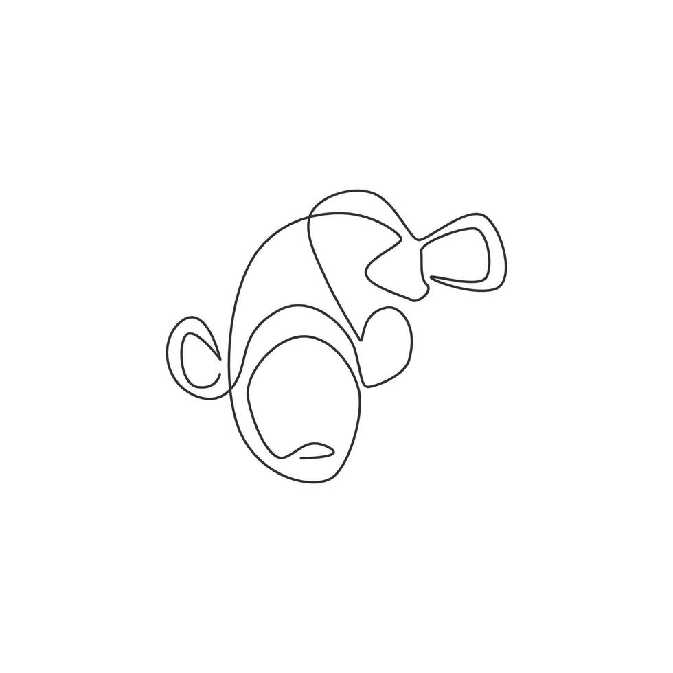 un dibujo de una sola línea de un lindo pez payaso para la identidad del logotipo del tanque del acuario. concepto de mascota de pez anémona para el icono del mundo submarino. Ilustración gráfica de vector de diseño de dibujo de línea continua