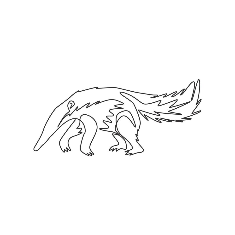 Single continuous line drawing of large anteater for logo identity. Insectivorous animal mascot concept for national conservation park icon. Modern one line draw graphic design vector illustration