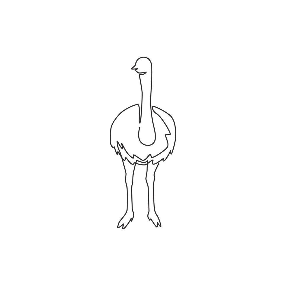 Single continuous line drawing of large ostrich for logo identity. Long necked bird mascot concept for national zoo icon. Modern one line graphic draw design vector illustration