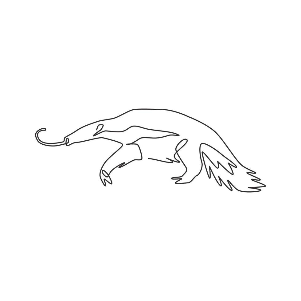 One single line drawing of big anteater for logo identity. Worm tongue animal mascot concept for national park icon. Modern continuous line draw design vector illustration graphic