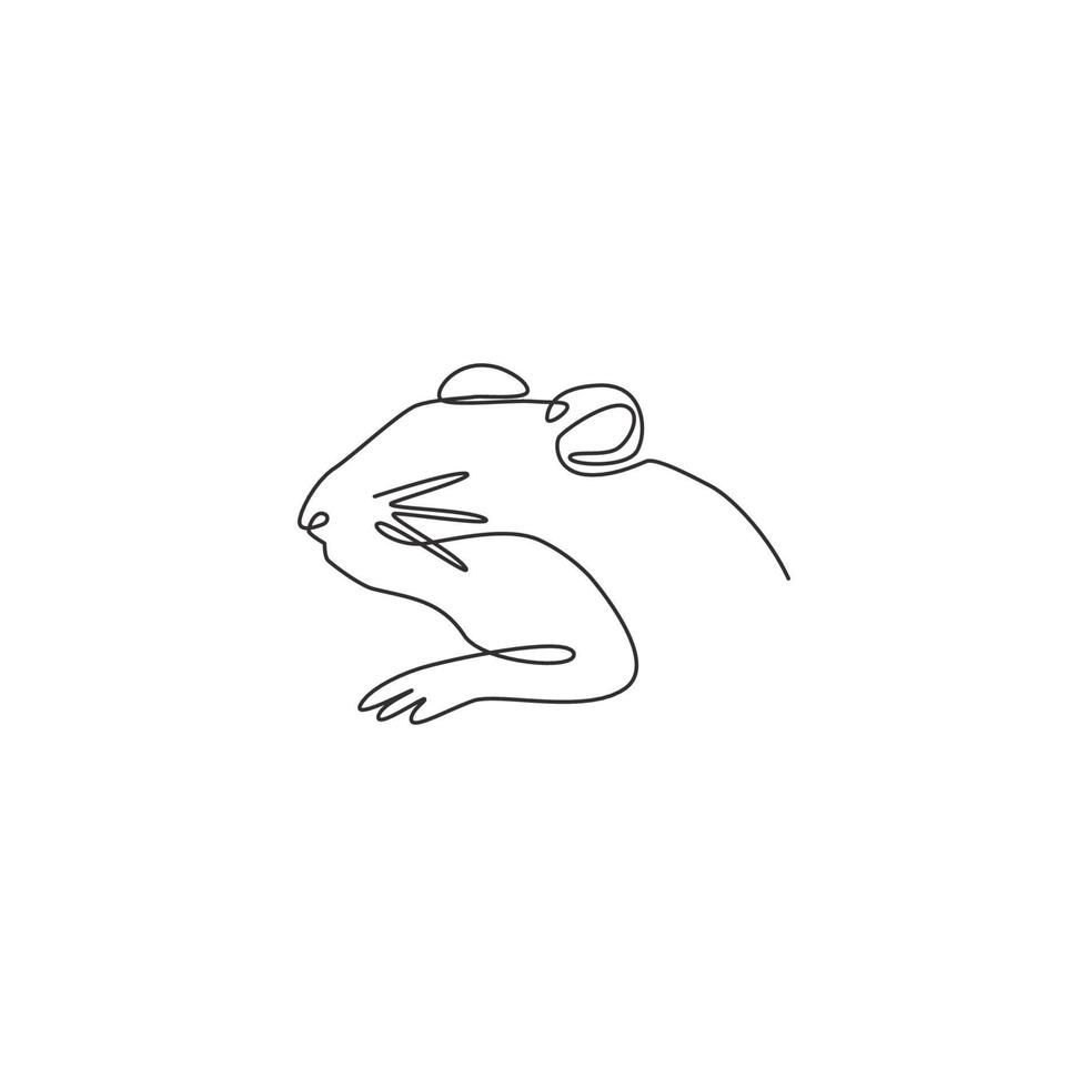 One continuous line drawing of adorable hamster head for logo identity. Rat family animal mascot concept for hamster farm icon. Modern single line draw design vector illustration