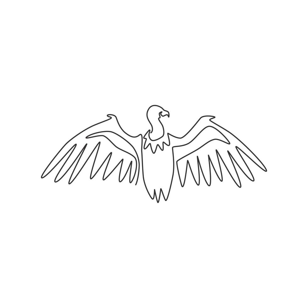 un dibujo de una sola línea de buitre grande para la identidad del logotipo del zoológico. concepto de mascota de ave de rapiña carroñera para el icono del parque nacional de conservación. Ilustración de vector de diseño de dibujo de línea continua moderna