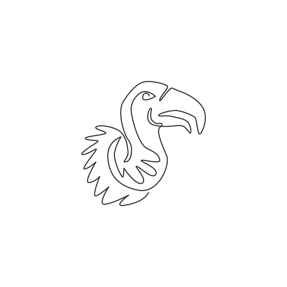 One single line drawing of large vulture for zoo logo identity. Scavenging bird of prey mascot concept for national conservation park icon. Modern continuous line draw design vector illustration