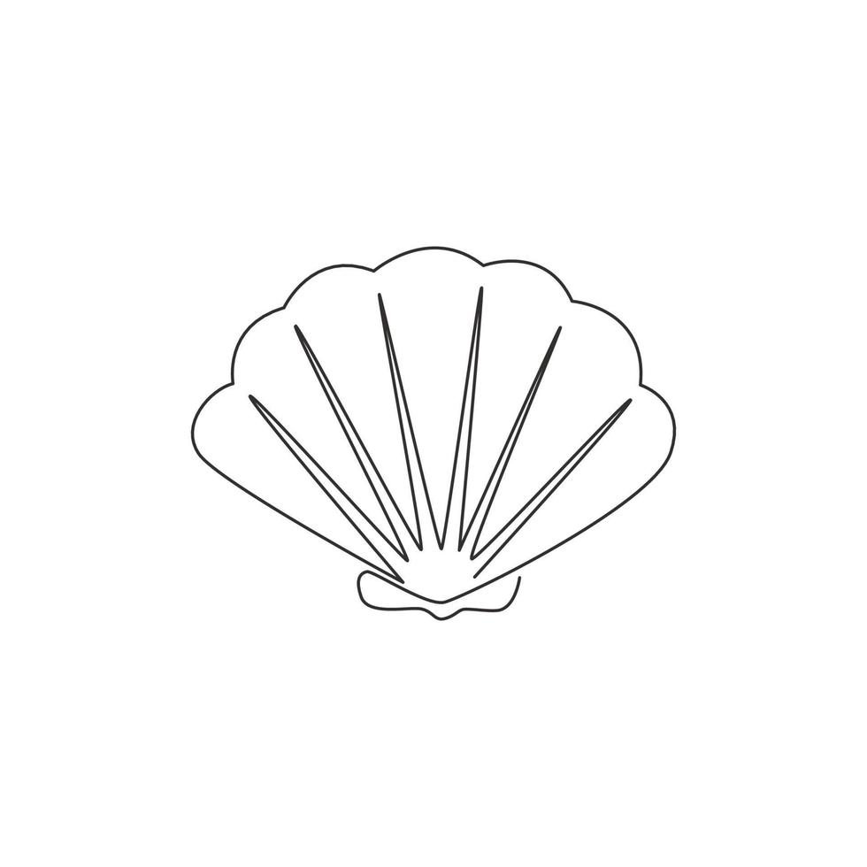 One single line drawing of beauty scallop for Chinese restaurant logo identity. Seashell mascot concept for fresh seafood icon. Modern continuous line draw design vector illustration