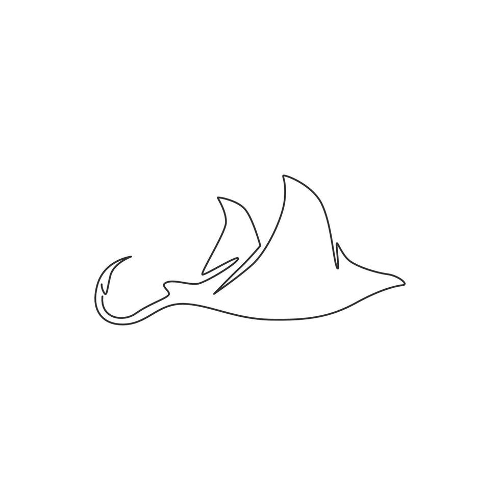 Single continuous line drawing of adorable stingray for logo nautical identity. Sea ray fish mascot concept for aquatic show icon. Modern one line draw design vector illustration