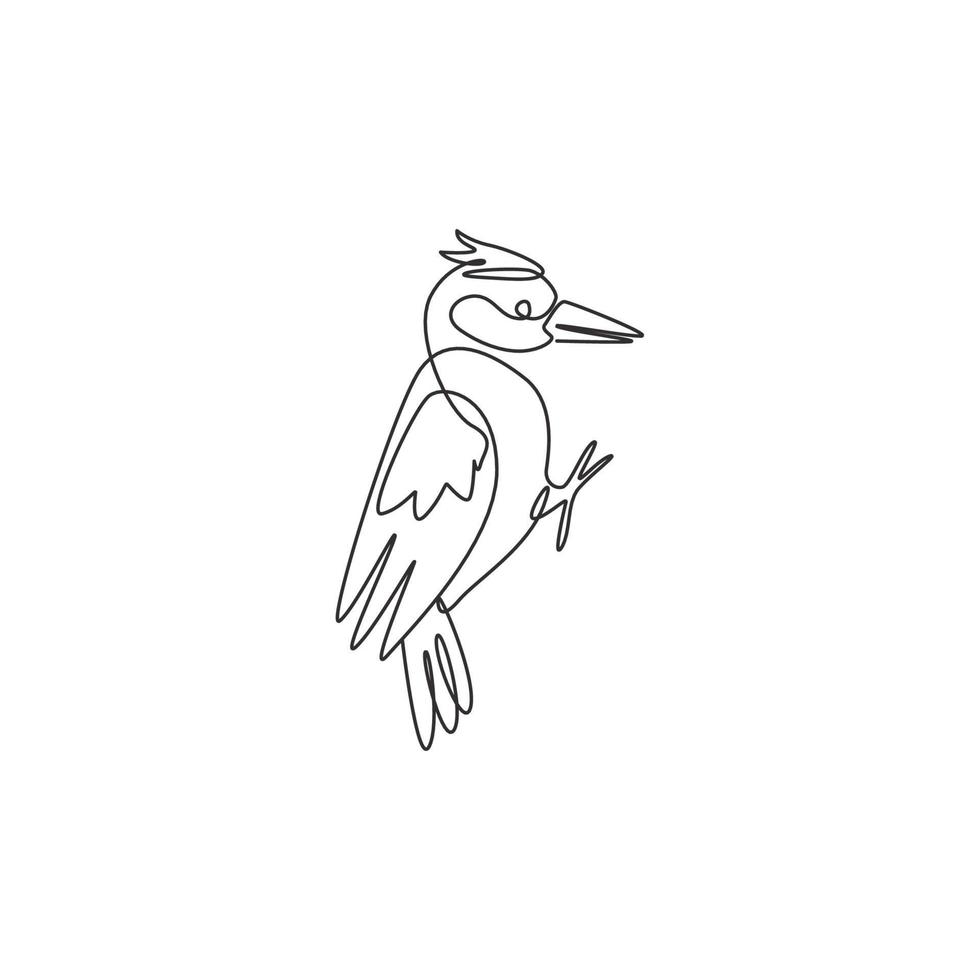 One single line drawing of adorable woodpecker for company logo identity. Cute bird mascot concept for national conservation park icon. Modern continuous line draw design vector graphic illustration