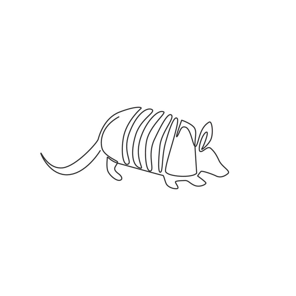 Single continuous line drawing of beauty armadillo for company logo identity. Armoured body mammal mascot concept for national conservation park icon. Modern one line draw design vector illustration