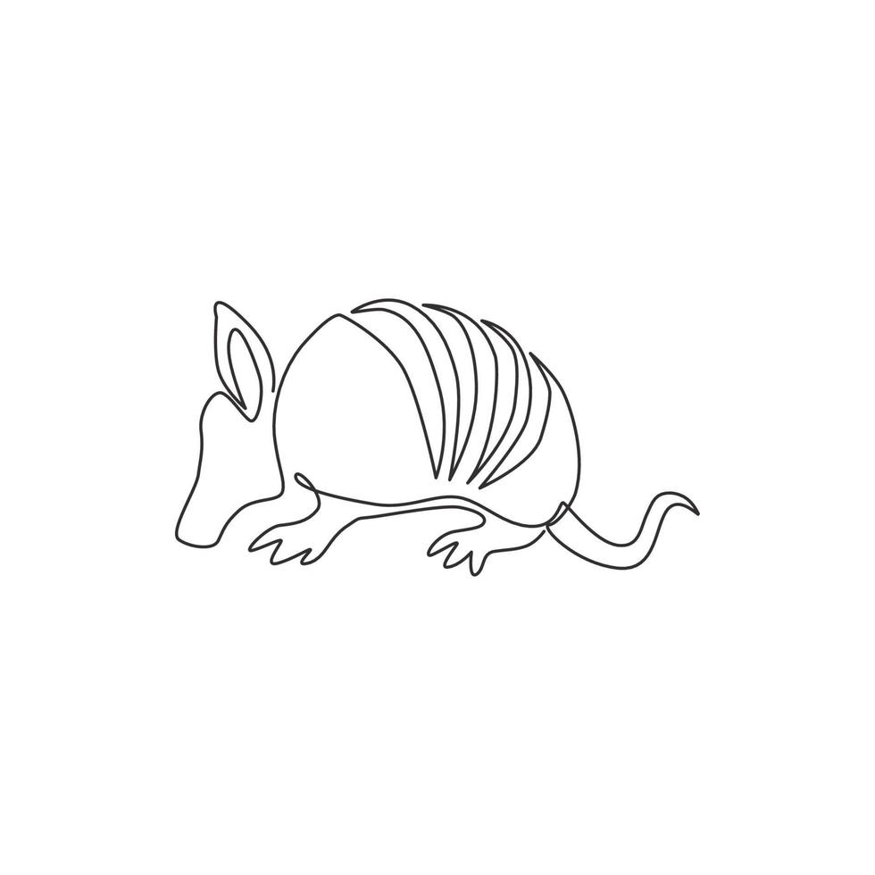 One continuous line drawing of cute armadillo for company logo identity. Xenarthra mammal mascot concept for national zoo icon. Modern single line draw design vector graphic illustration