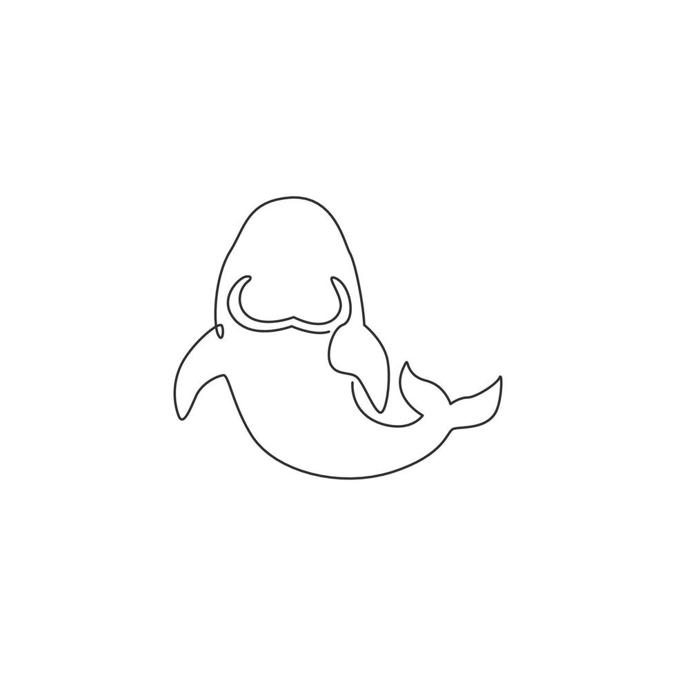 un dibujo de línea continua de un lindo dugong para la identidad del logotipo acuático. concepto de mascota de pez marsa alam egipcio para el icono de espectáculo del acuario nacional. Ilustración de vector de diseño de dibujo de línea única moderna