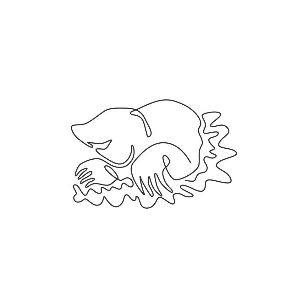 Single one line drawing of destructive lawn mole for company logo identity. Rat rodent mammal mascot concept for pest control service icon. Modern continuous line draw design vector illustration